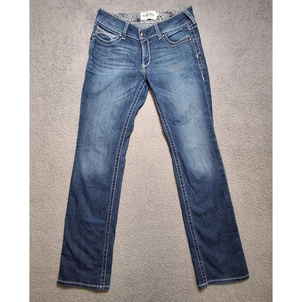 Ariat Jeans Womens 30L (33x34) Blue Real Denim Ocean Straight Western Cowboy